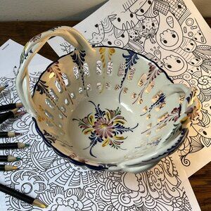 Porcelain Basket Reticulated Bowl Hand Painted RCCL Made in Portugal 903-P